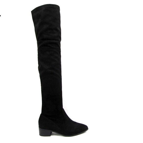 New in Box Elegant Faux Suede Knee-High Black Boots: Available in Various Sizes - Picture 1 of 2